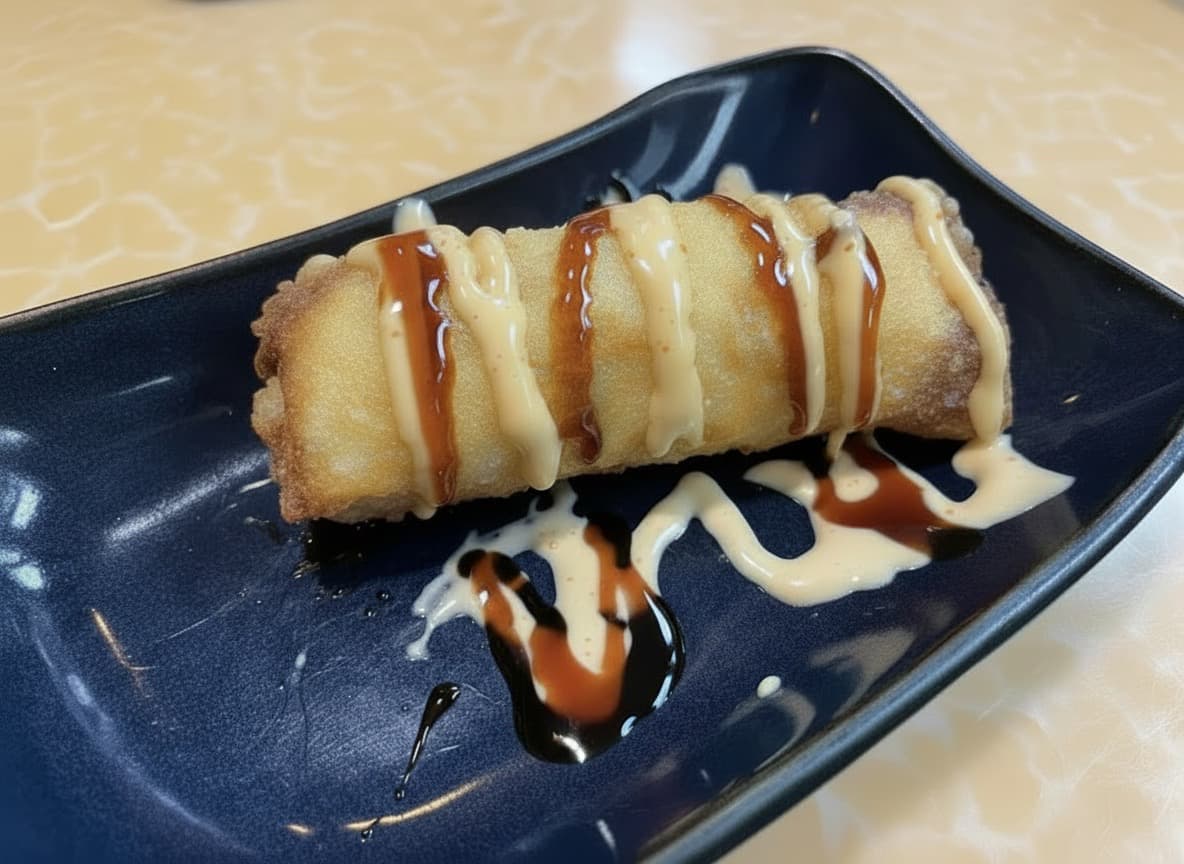 Crispy fried sushi roll with signature sauces at White Buddha.