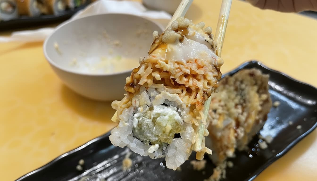 Volcano roll sushi with fresh sashimi at White Buddha Louisville.